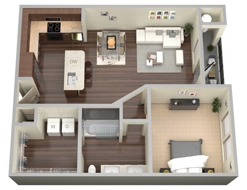 Floor plan for 1 bed, 1 bath, 705 sqft